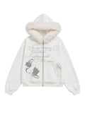 Y2K Graphic faux fur hoodie