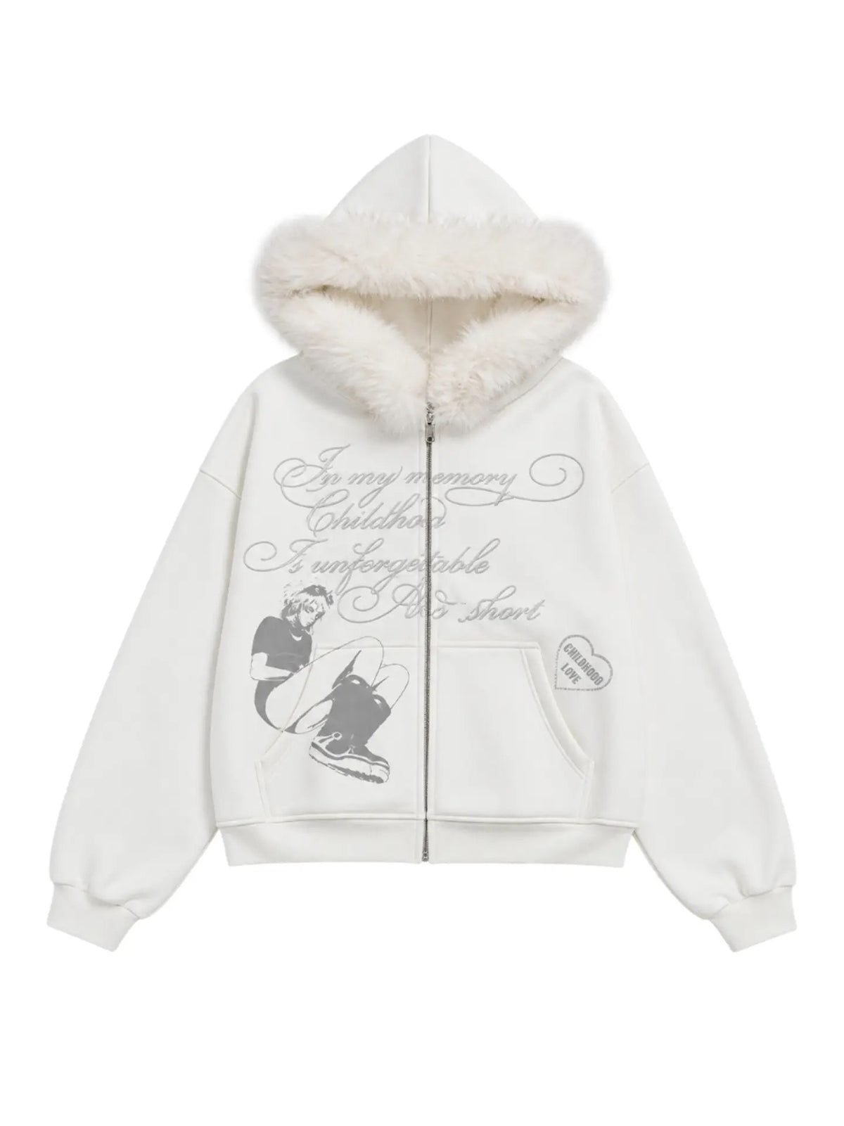 Y2K Graphic faux fur hoodie