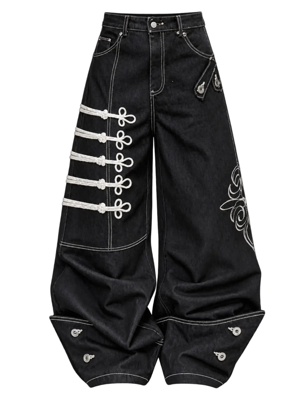 Frog-knot baggy jeans