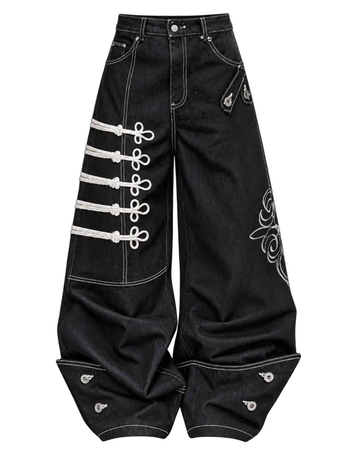 Frog-knot baggy jeans