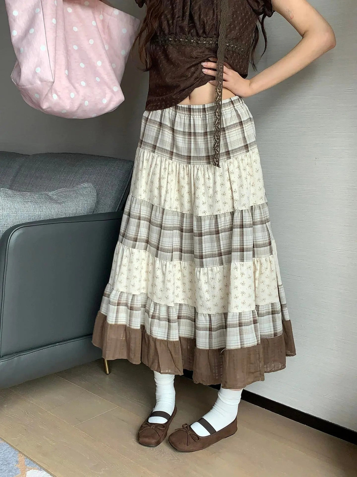 Plaid midi skirt